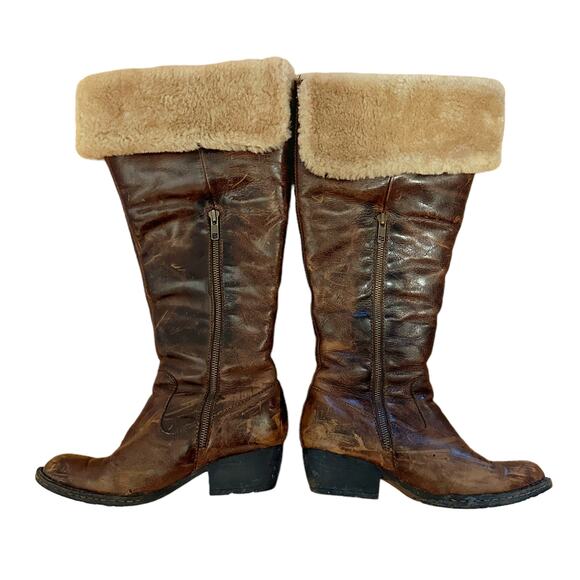 Born Distressed Leather Shearling Knee High Boots - Size US 6.5 / EU 37 - Picture 2 of 5